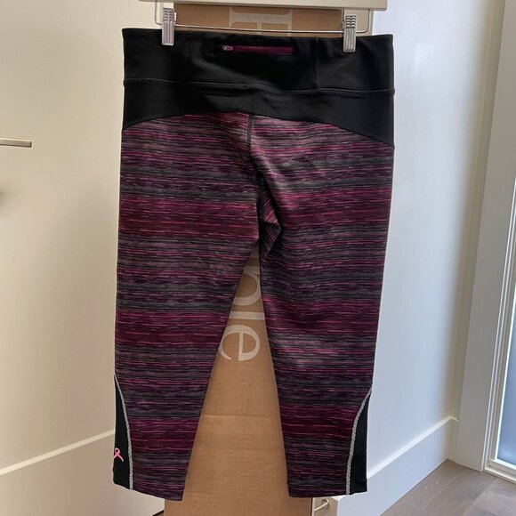 Running Room Fit-Wear Striped Crop Capri Length Leggings Pink Purp Blk Gray Sz M - Picture 8 of 13